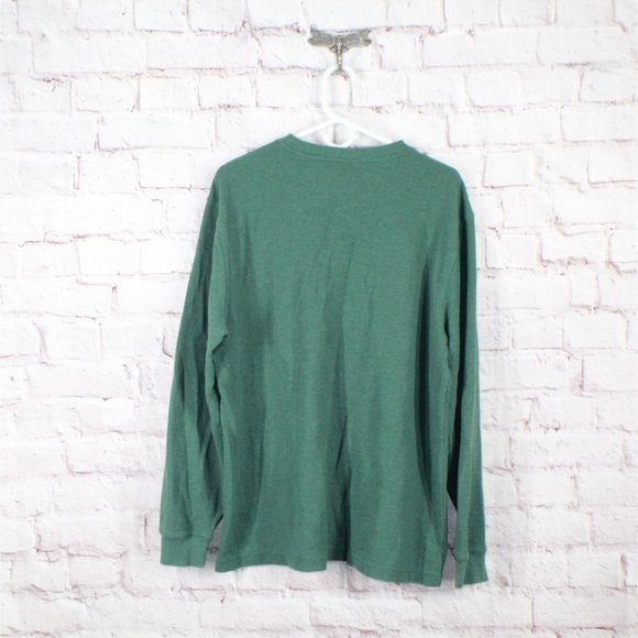 LL Bean Unshrinkable Mini Waffle Henley Long-Sleeve Cotton Green XL - Picture 10 of 11